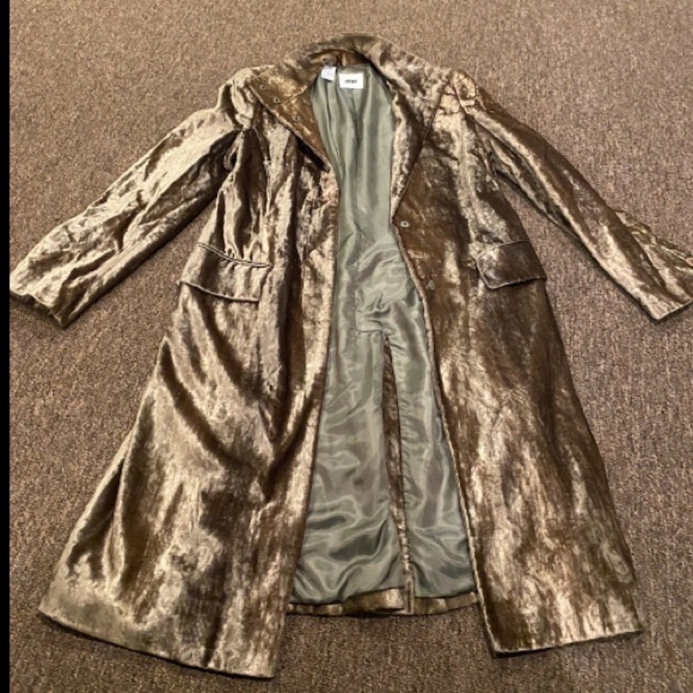 EUC DKNY Long Double Breasted Faux Fur Coat S Jacket Bronze brown soft silky - Picture 3 of 4